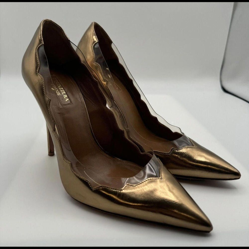 Aquazurra Gold Pump Heels Scalloped Size 40 EU, 10 US